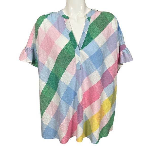 crown & ivy Tops - Crown & Ivy Belk Dolman Sleeve Split Neck Linen Blend Plaid Top XL NWT